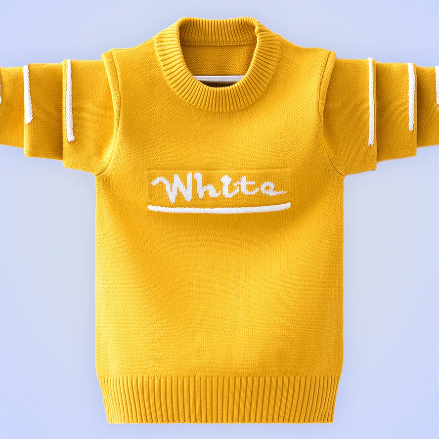 Boys Cotton Sweater 2022 Autumn Winter Jacquard Letter Girls Knitted Warm Pullover Soft Unisex Kids 4-15 Years Clothes