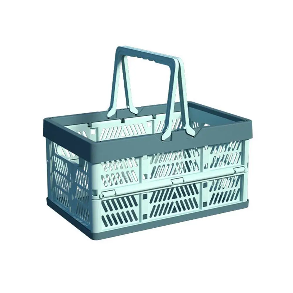 Collapsible Shopping Basket Crates for Storage Reusable Plastic Grocery Shopping Baskets Foldable Storage Crates with Handles