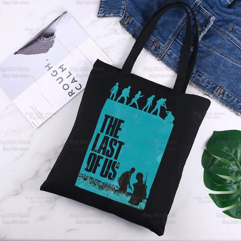 The Last of Us Joel Ellie Canvas Black Shopping Firefly Tote Bag Reusable Infected Stage 3 Shoulder Book Bag Fireflies Handbag