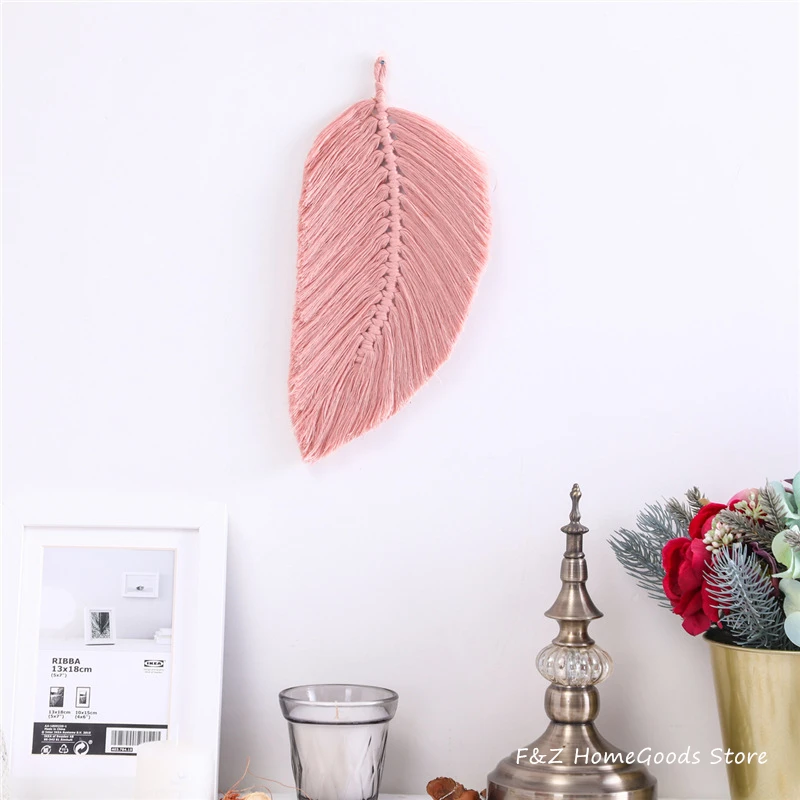 Chic Colorful Macrame Wall Hanging Hand-woven Tapestry Leaf Feathered Bohemian Style Boho Decor For Home Kids Room Decoration