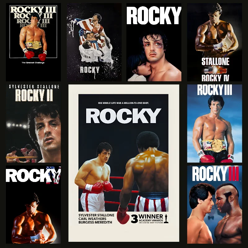 Rocky Inspirational Classic Movie Poster Self-adhesive Art Waterproof Paper Sticker Coffee House Bar Room Wall Decor