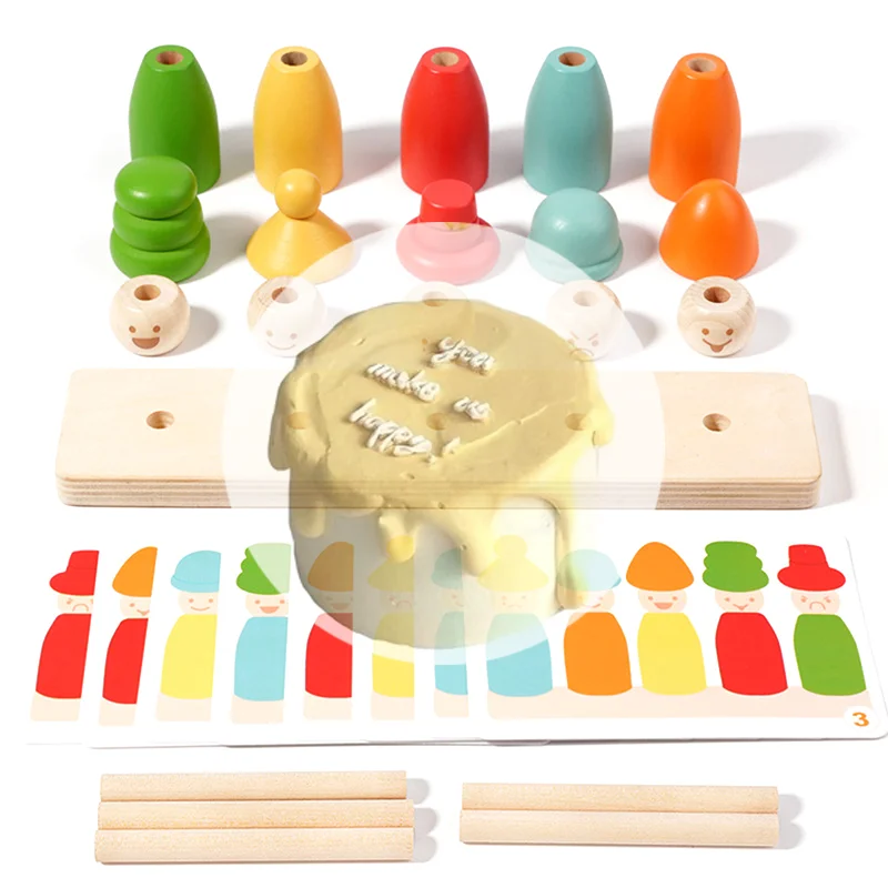 1 Zestaw Drewnianych Zabawek Montessori do Sortowania Kolorów, Pacynki do Dopasowywania Twarzy, Rozwijające Motorykę Małą, Zabawka Edukacyjna do Wczesnej Nauki dla Dzieci w Wieku Przedszkolnej