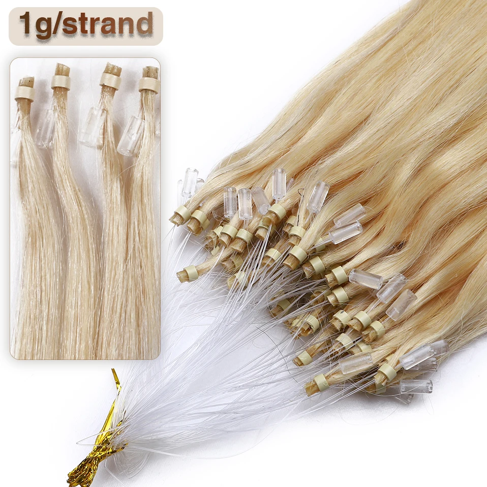 S-noilite 1g/strand Micro Loop Hair Extension Human Hair Micro Link Micro Ring 50pcs Keratin Capsule Brown Straight Natural Hair