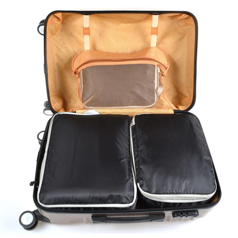 3PCS Compressed Packing Cubes Travel Storage Organizer Set Mesh Visual Luggage Portable Convenient Lightweight Suitcase Bag