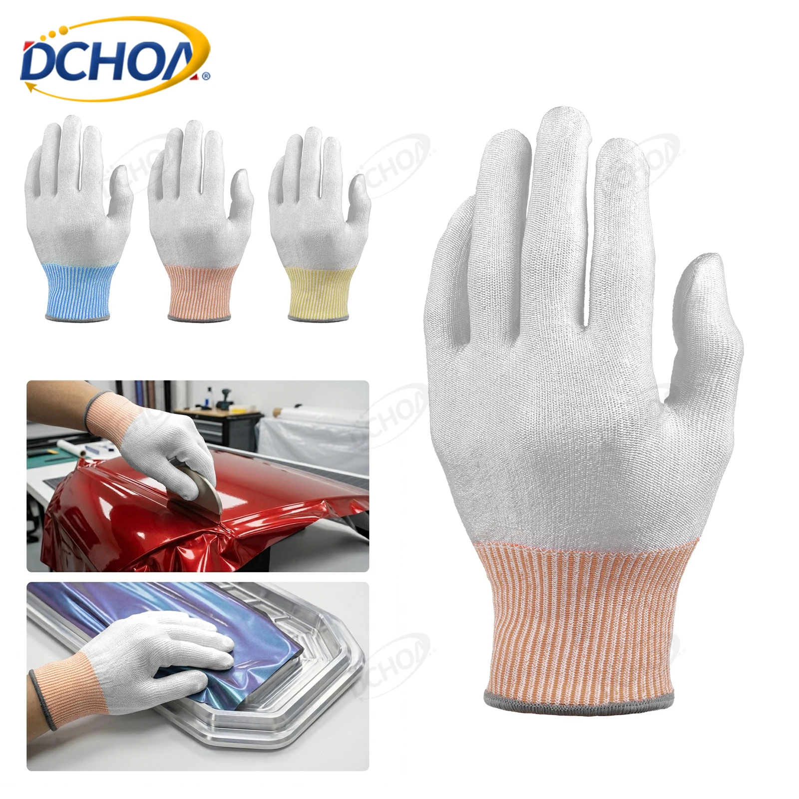 DCHOA Anti-Static Non-Shedding Car Wrap Gloves Wear-Resistant Film Installation Gloves for Vinyl Tint S/M/L Size Comfort Fit