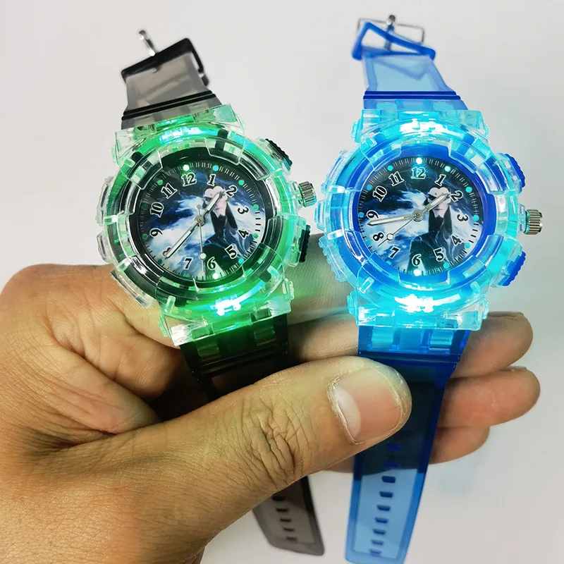مشاهدة جديدة للأطفال شخصيات الرسوم المتحركة مضيئة تضيء لعبة الفتيان والفتيات أطفال موضة ساعات المعصم الكوارتز هدية