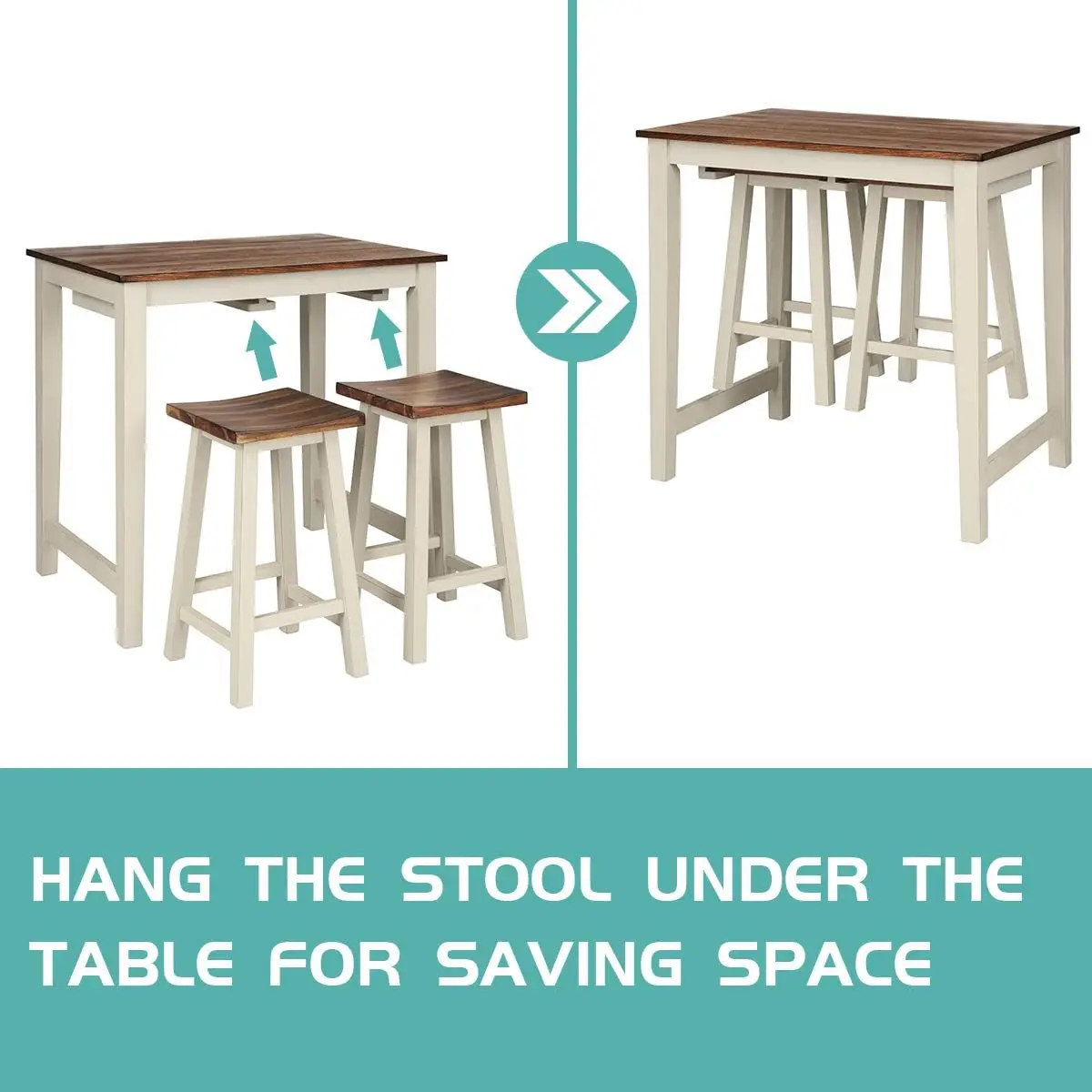 3 Piece Pub Dining Set, Counter Height Pub Table with 2 Saddle Bar Stools, Tavern Collection Table Set for Living Room