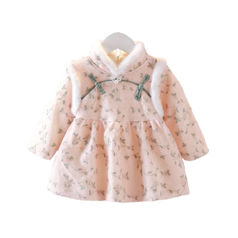 Autumn and Winter Floral Girls Dresses Girls Baby Padded Warm Outwear Children\'s Dresses Kids Clothes Girls