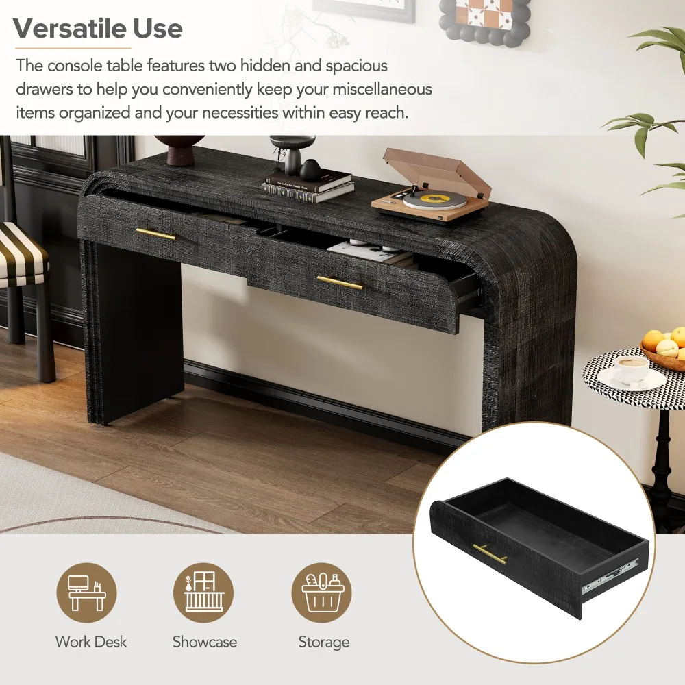 

Open Style, Two Top Drawers for Entrance, Dinning Room, Living Room (Antique Black), Console Tables