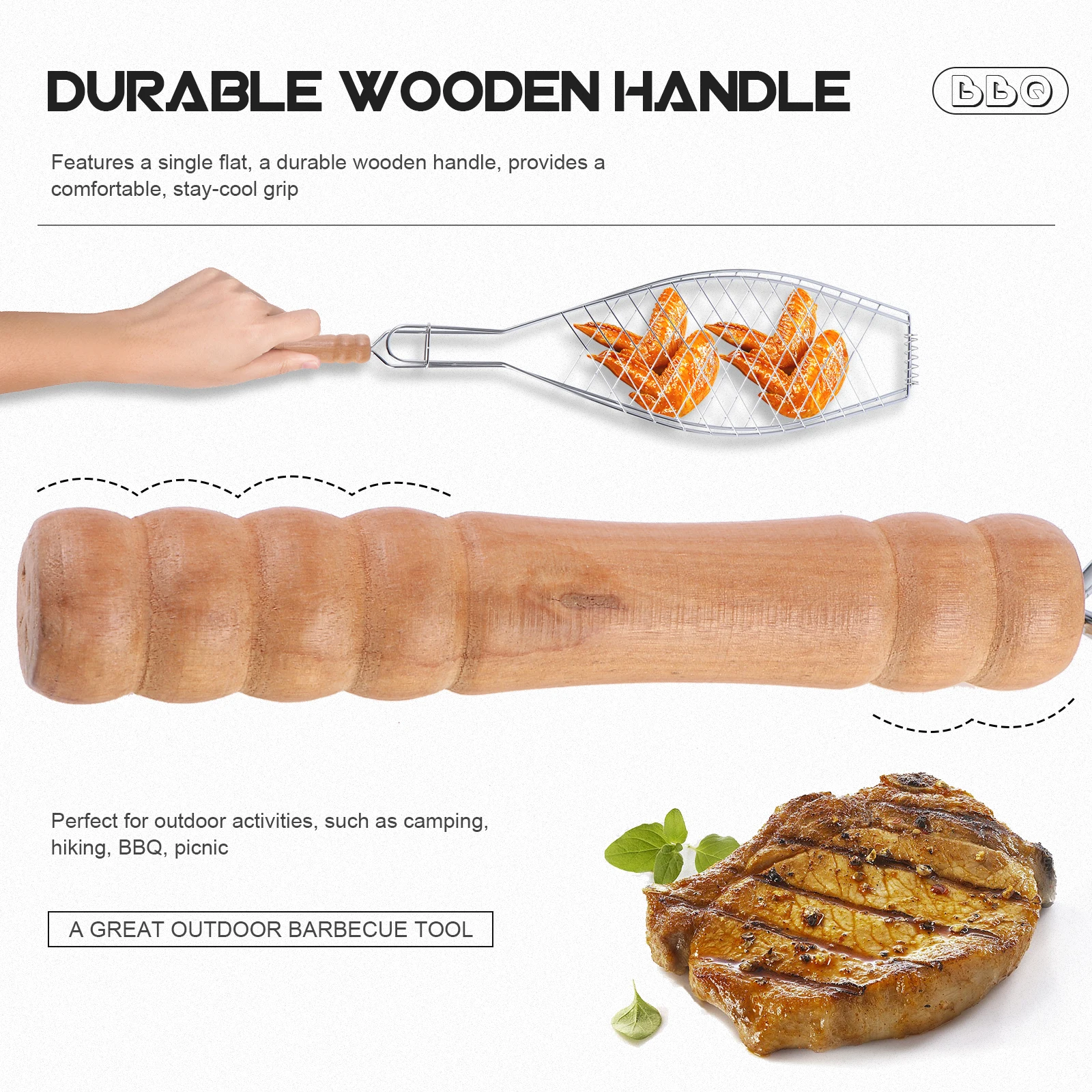 

2 Pcs Grill BBQ Man Camping Accessories Portable Wooden Tools for Grilling Fish