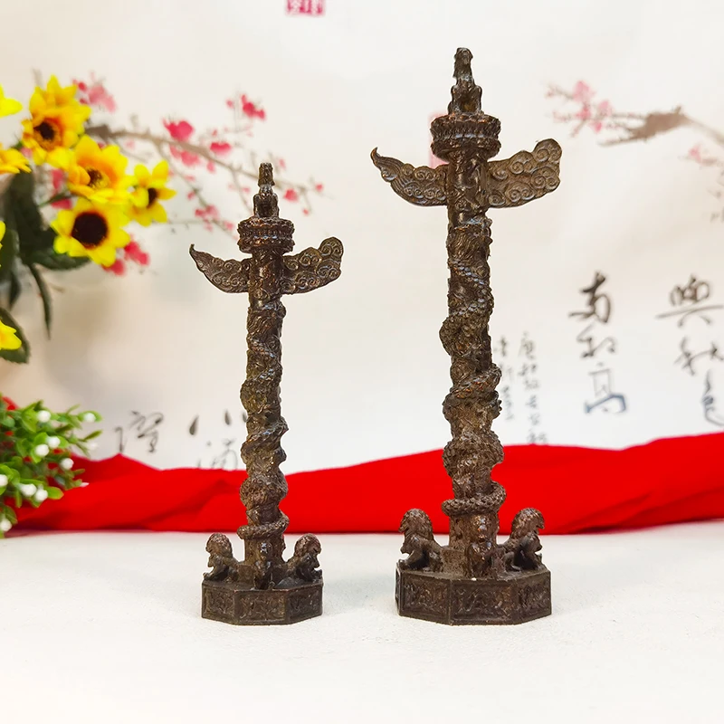 Chinese Huabiao Architectural Sculpture Metal Chinese Column Dragon Column Sculpture Ornament Home Desktop Decoration Crafts