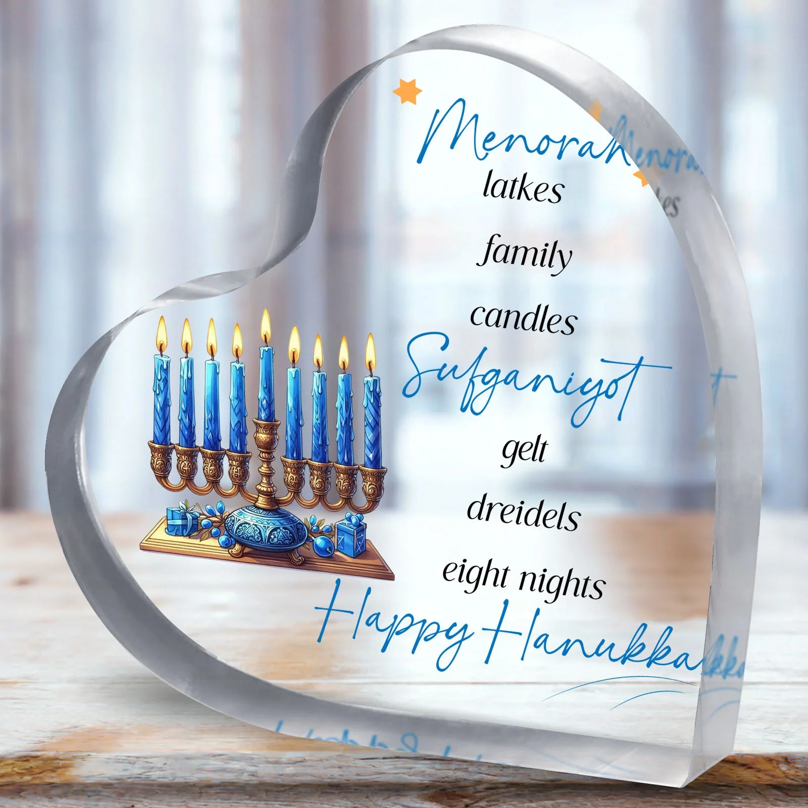 CIFBUY Acrylic Star Desktop Decor Menorah Sign For Home Office Party Gift For Men Women
