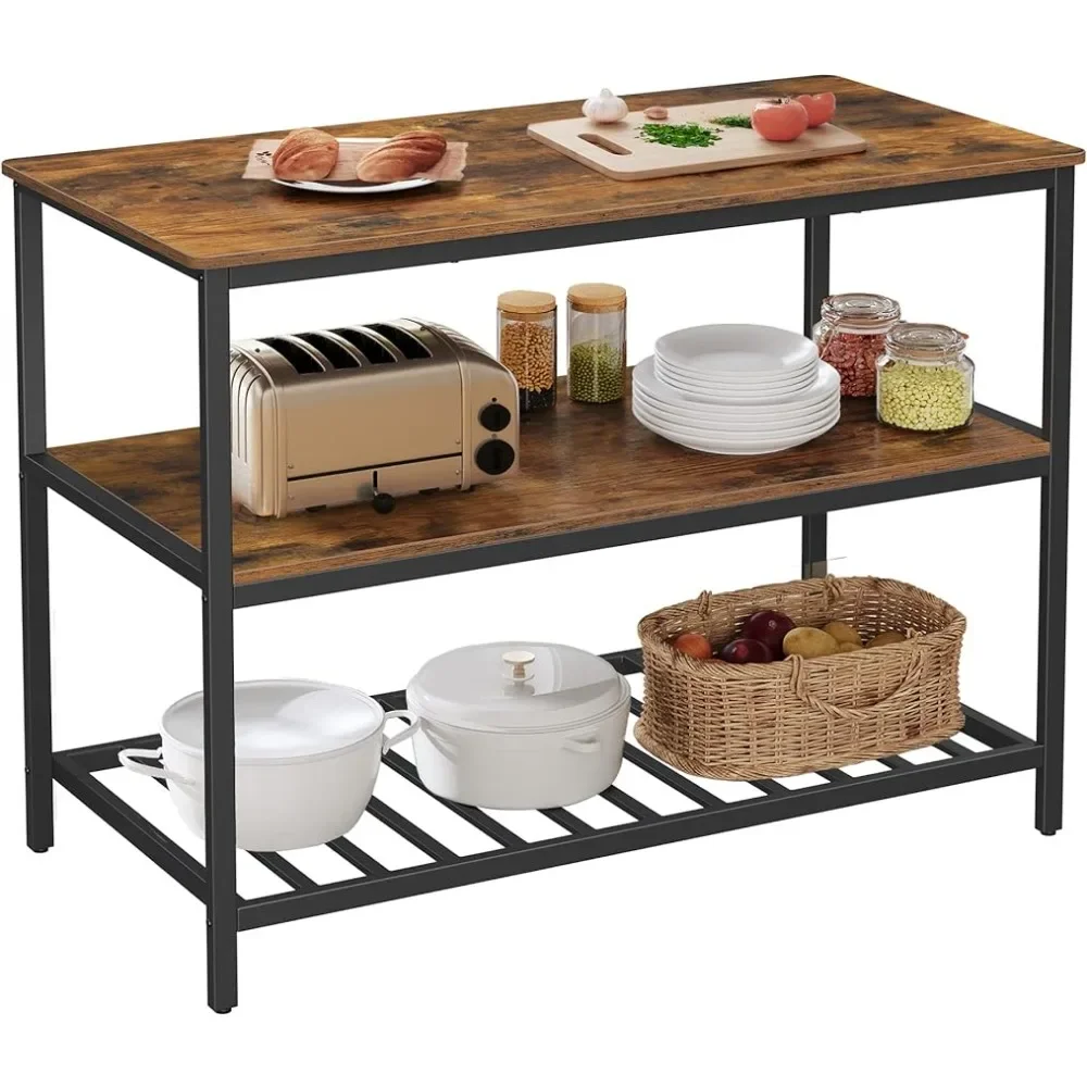 

Kitchen Island With 3 Shelves Trolley Easy to Assemble Rustic Brown and Black UKKI01BX Trolley Organizer Box Industrial Bar Cart