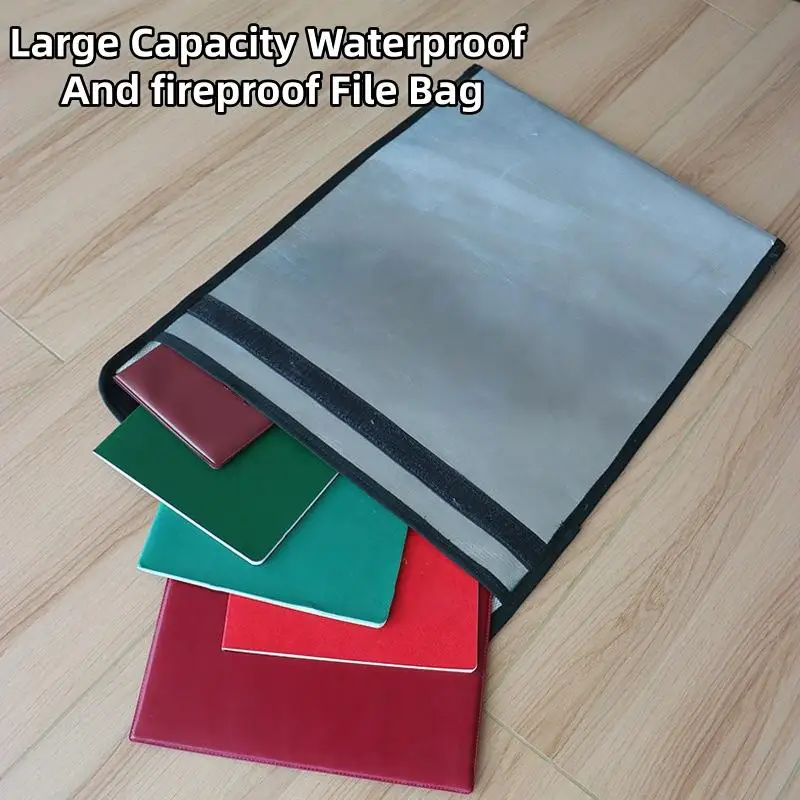 Waterproof Fireproof Document Bag Heat Resistant A4 Size Portable Pouch for Home Office Cash Important Files Travel Storage