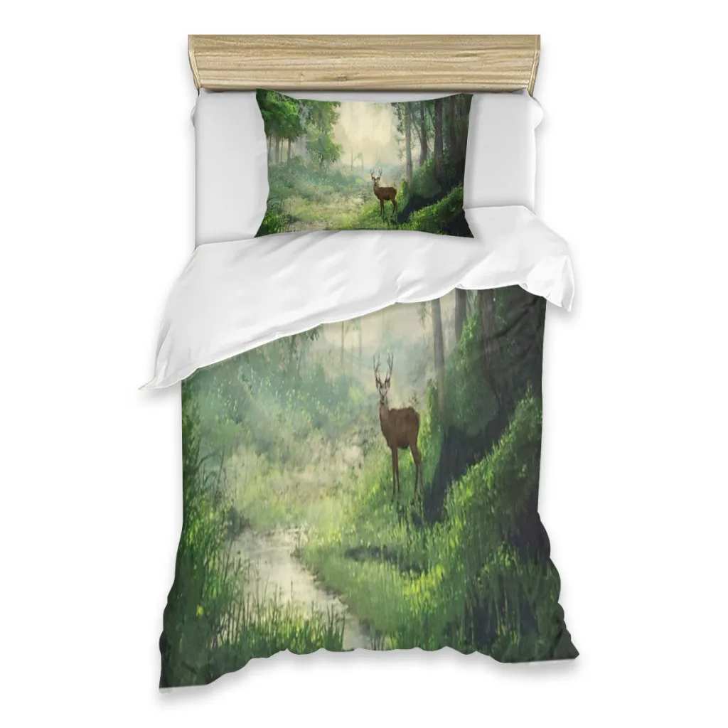 

Stag In The Morning Light. Gallery Single Bed Sheets Set Complete Case Single Linen Quilt Cover