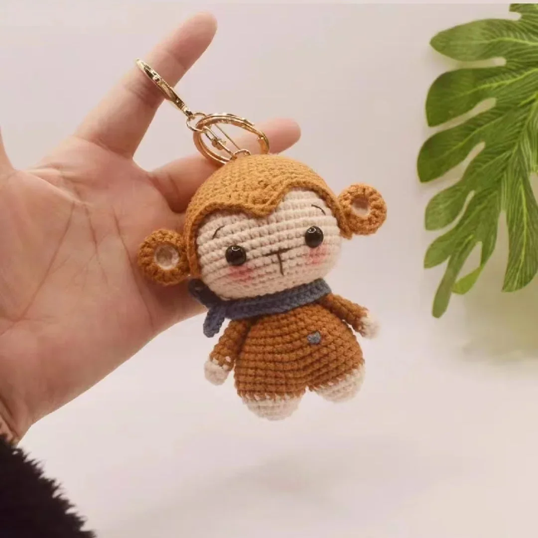 Cute Monkey Handwoven DIY Material Bag Knitting Yarn Keychain Pendant Cartoon Doll Decoration Couple Gift Knit Crochet Supplies