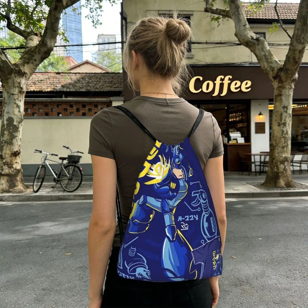 

Megaman Video Game Mega Man Backpacks Portable Drawstring Bags Storage Bag Book Bags for Travel School