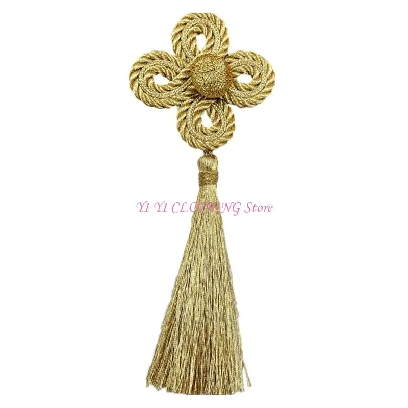 

N5KF Four Leaf Clovers Tassels with Gold Thread For Wedding and Formal Party Costume