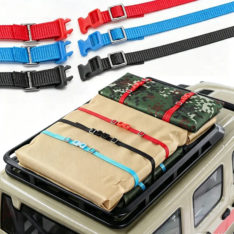 ABJL RC Crawler Simulated Roof Cargo Lashing Straps, Adjustable Quick Release Tie Downs for MK07 SCX10 TRX4 Red