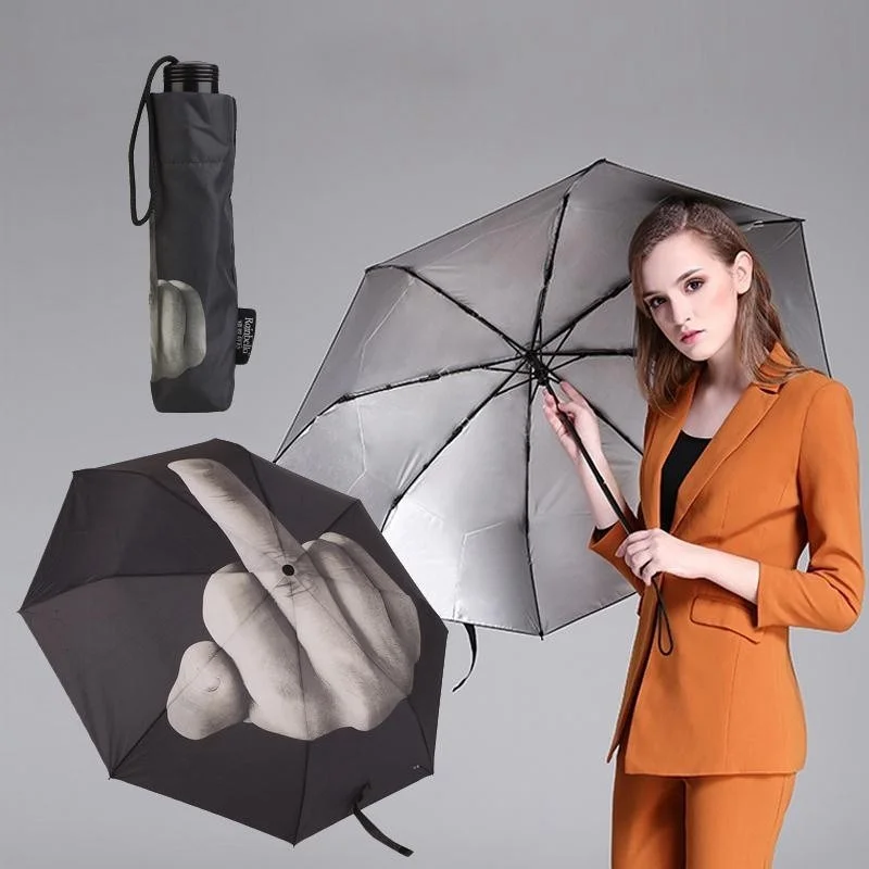 Middle Finger Automatic Umbrella Male Funny Folding Beach Parasol Personality Black Cool Uv Umbrella for Men Women Free Shipping