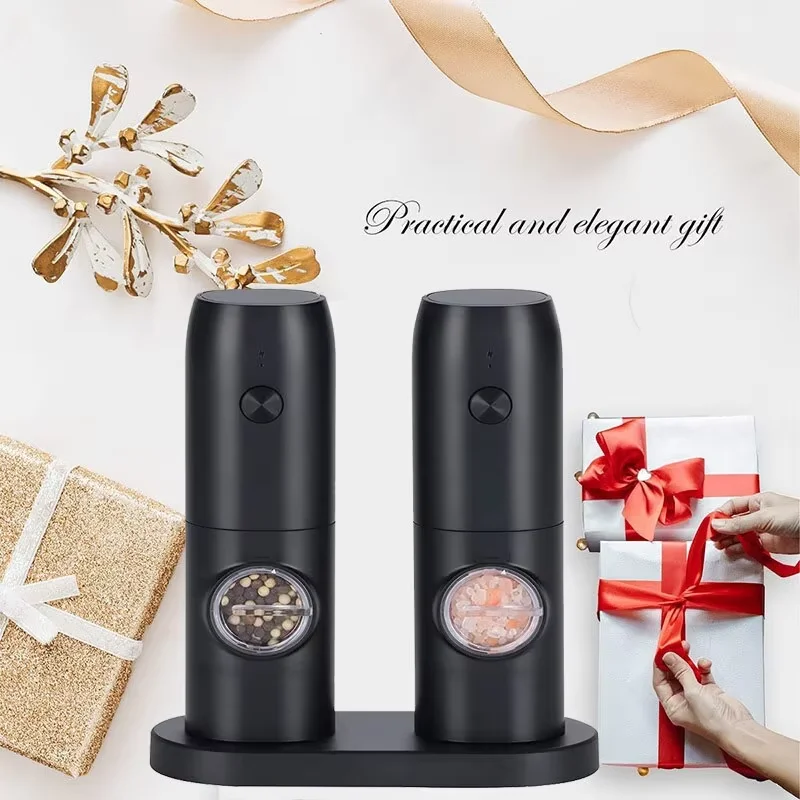 Electric Salt and Pepper Grinder Set with Charging Base and LED Light Adjustable Coarseness Automatic Spice Herb Mill image 6