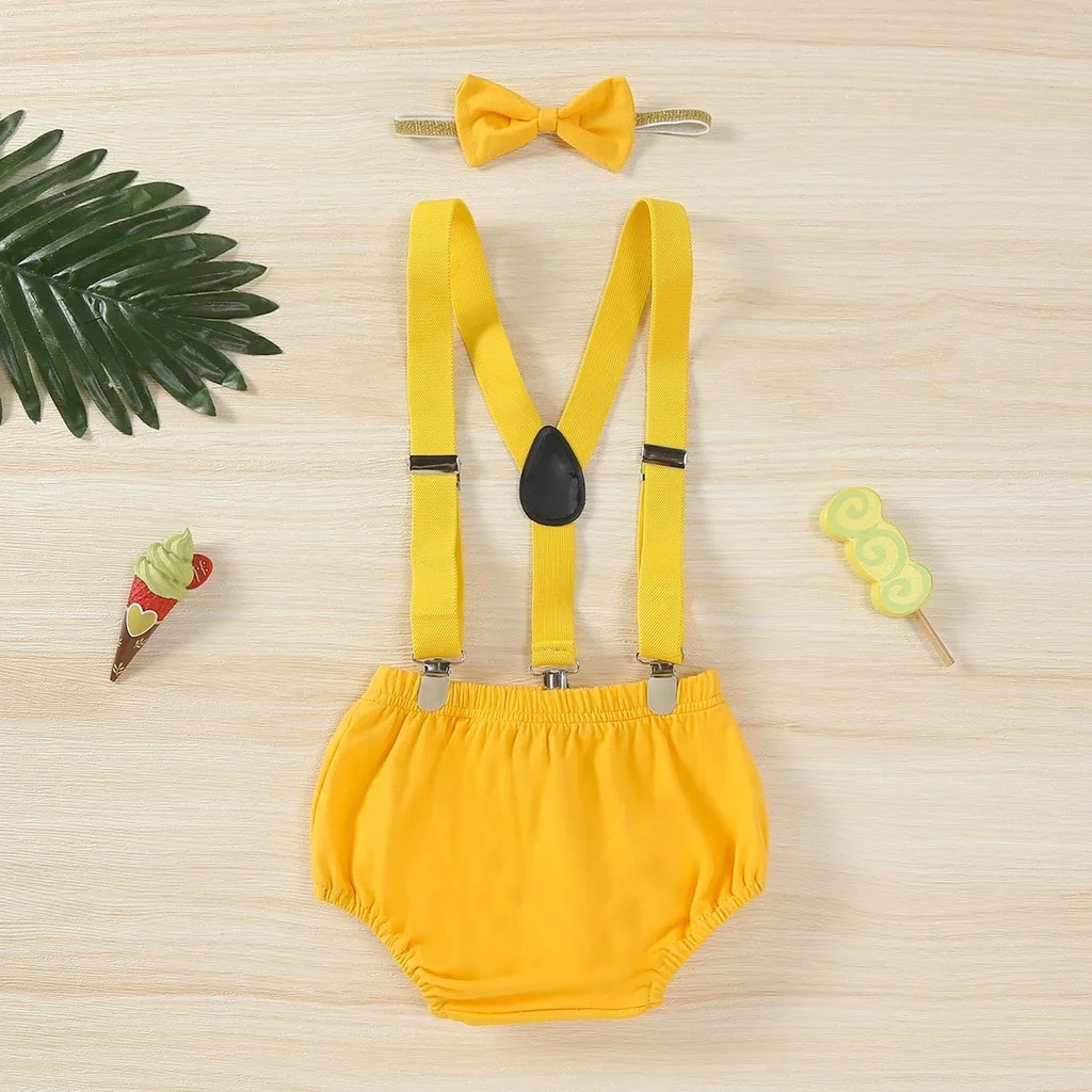 New Born Baby Clothes Set 1st Birthday Outfit Suspender PP Pants with Tie Baby Cake Cash Outfit Baby 0 12M Photoshoot Clothes