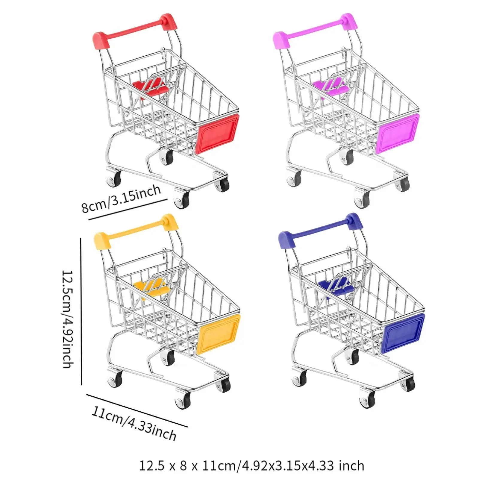 Carrello della spesa da 4 pezzi per bambini organizzatore da tavolo ornamento porta trucco giocattoli in metallo