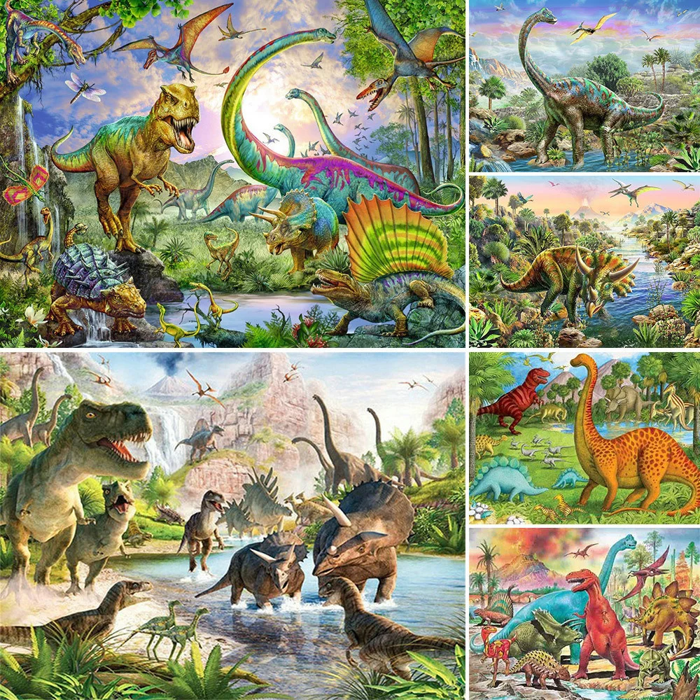 Animal dos desenhos animados dinossauro impresso lona 11ct conjunto de ponto cruz bordado costura hobby tricô artesanal magia pacote diferente