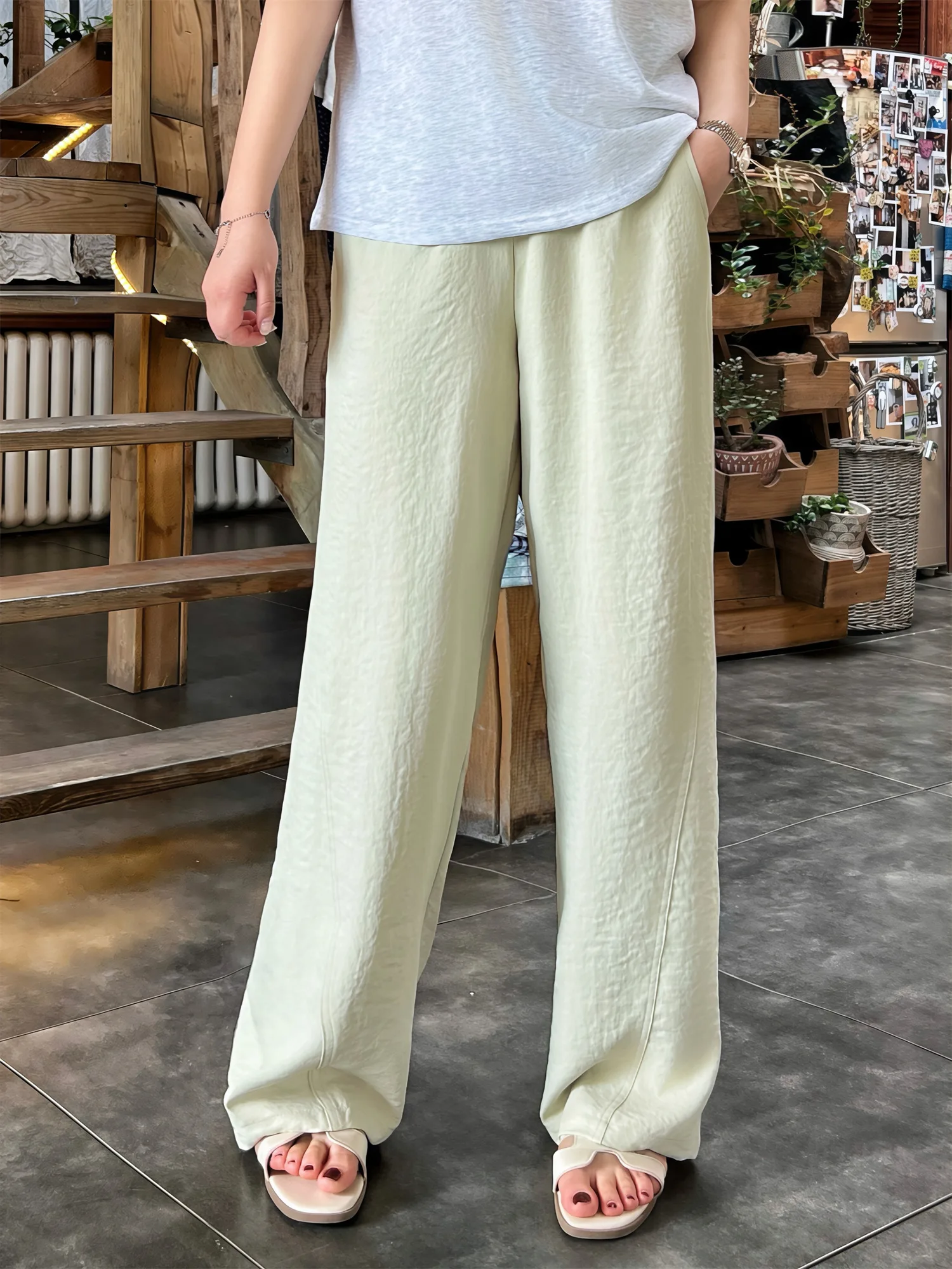 

Широкие повседневные брюки для полных женщин, летние, новые, для работы и отдыха, с высокой талией, длинные, подходят для всех типов фигуры