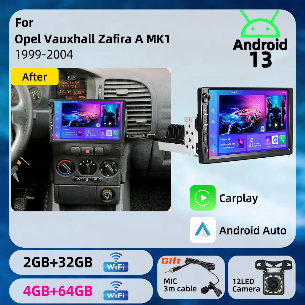 Autoradio Android 1 Din avec écran IPS 9 pouces pour Opel Vauxhall Zafira A MK1 1999-2004, CarPlay, GPS, multimédia, autoradio, unité principale radio