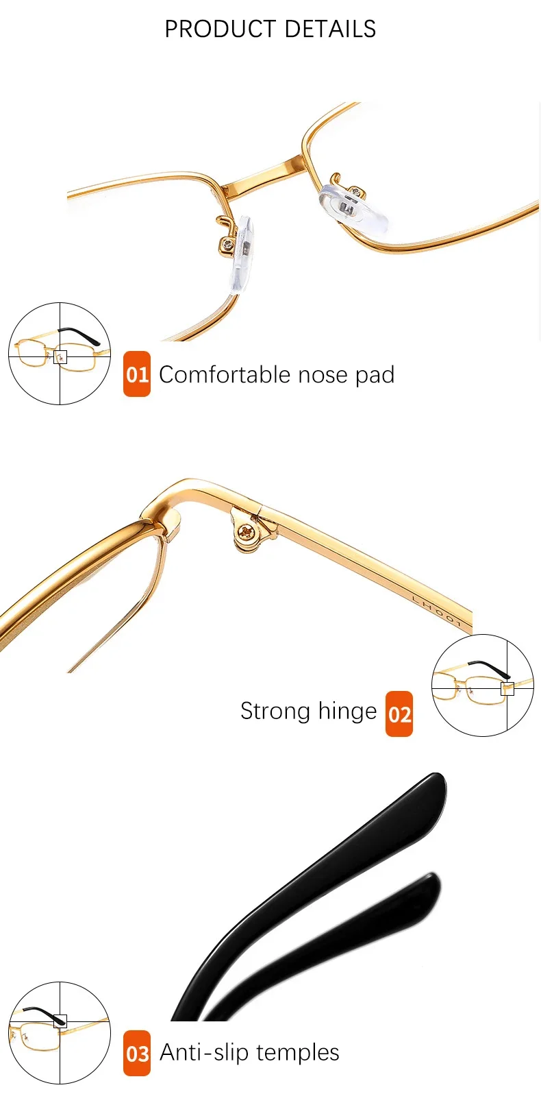 Metall Lesebrille Anti Blau Licht Rahmen Männer Frauen Anti High-definition Presbyopie Brille Komfortable Weit Sicht Brillen – Detail 8