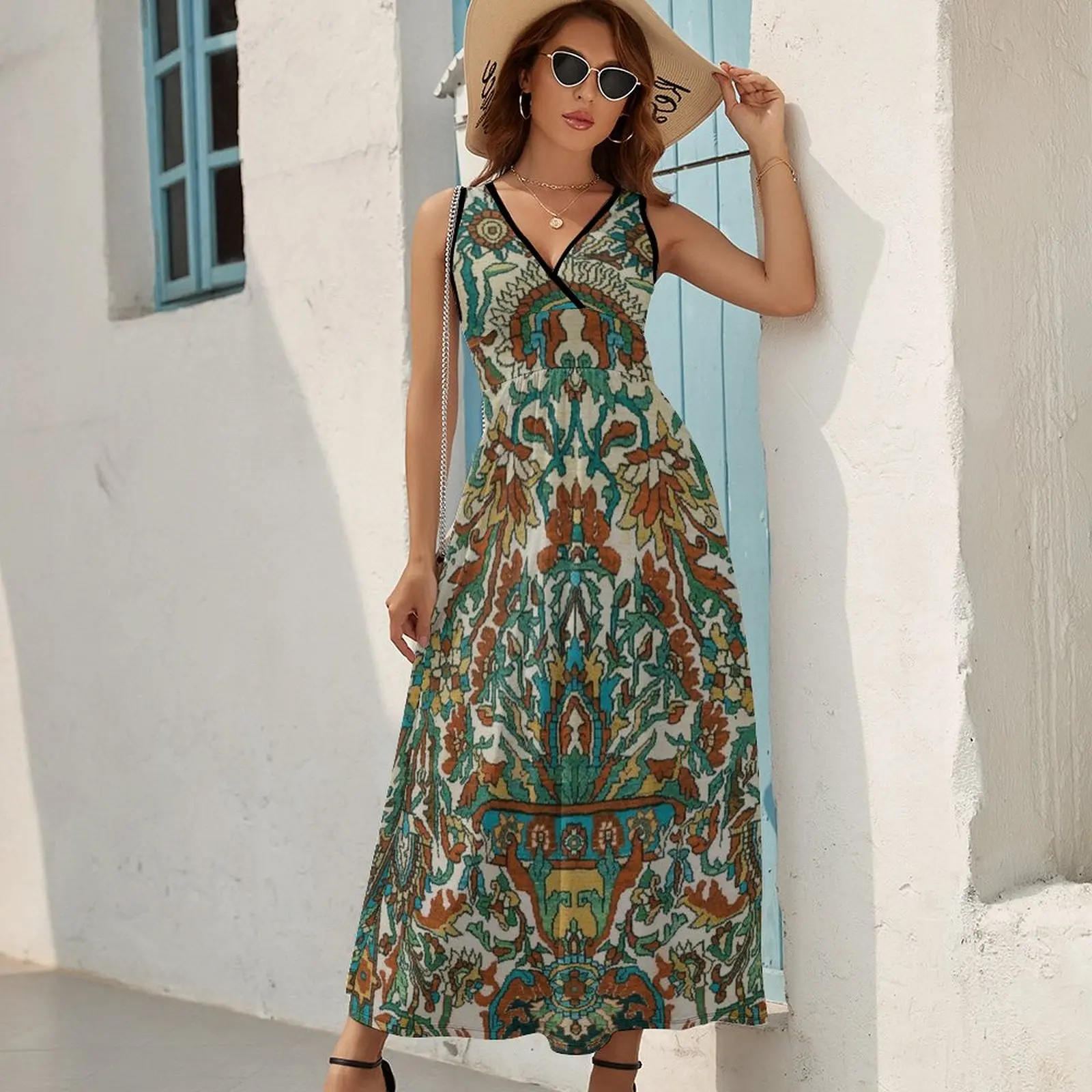 Sarouk Persian Rug Print Sleeveless Dress Women's dress summer dresses