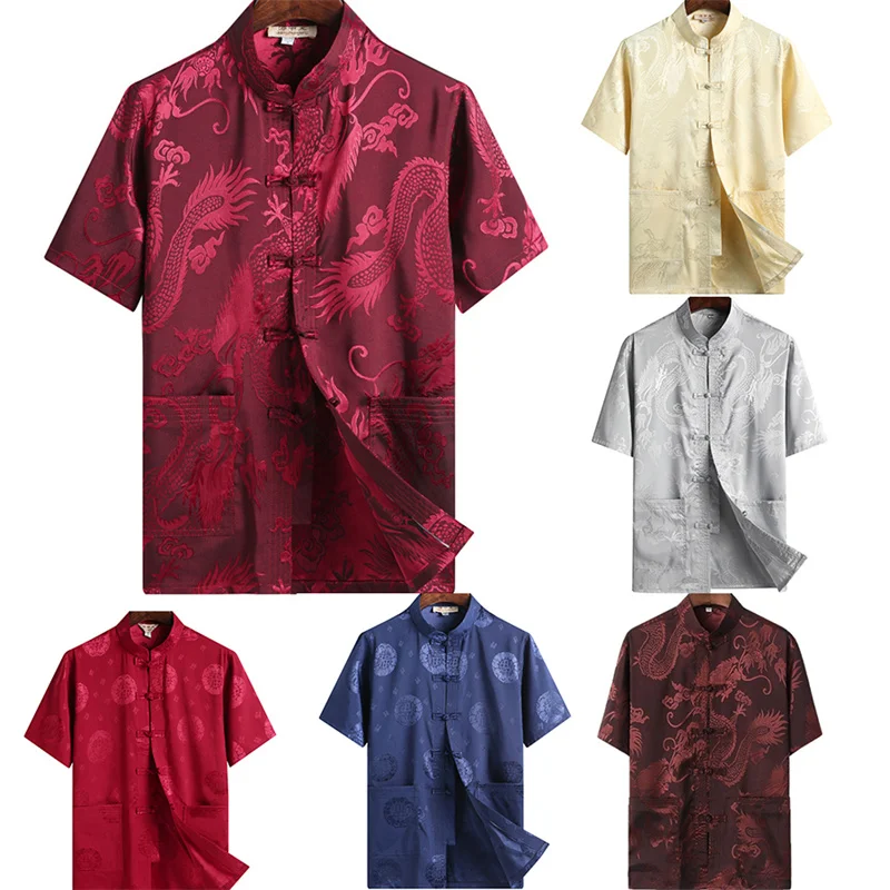 

Новая летняя рубашка в стиле Тан: традиционная китайская одежда, винтажная жаккардовая рубашка с коротким рукавом, свободная куртка больших размеров для кунг-фу и тай-чи