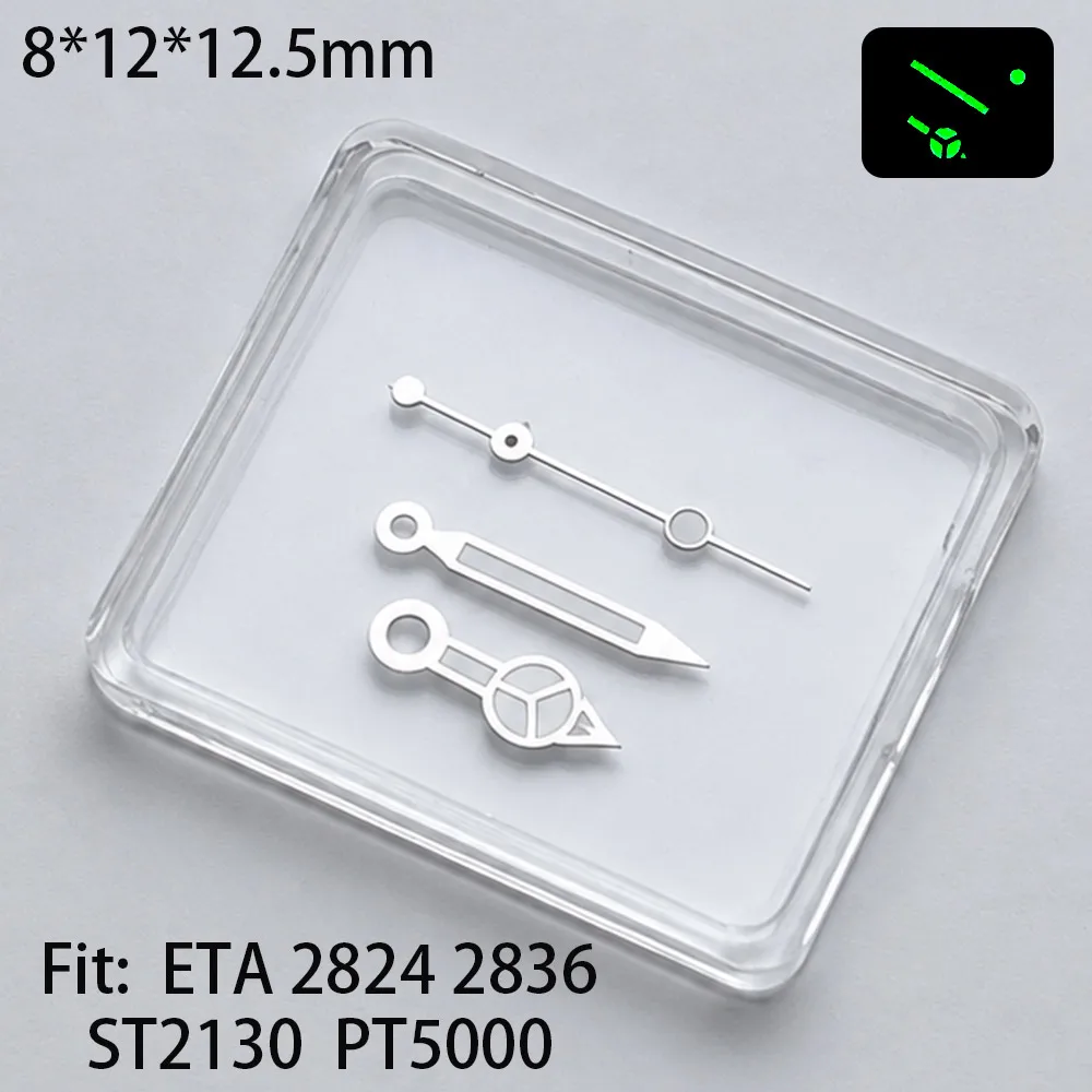12,5 mm silberne Uhrzeiger, blau und grün, grün leuchtend, passend für NH35 NH36 M8205 8215 821A DG 2813 3804 ETA 2824 2836 Uhrwerk – Detail 2