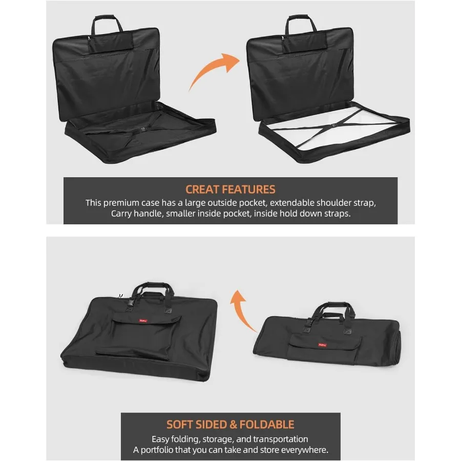 Borsa portfolio artistico in nylon impermeabile da 24 x 36 pollici con design laterale morbido e tracolla regolabile per un trasporto sicuro di Ske