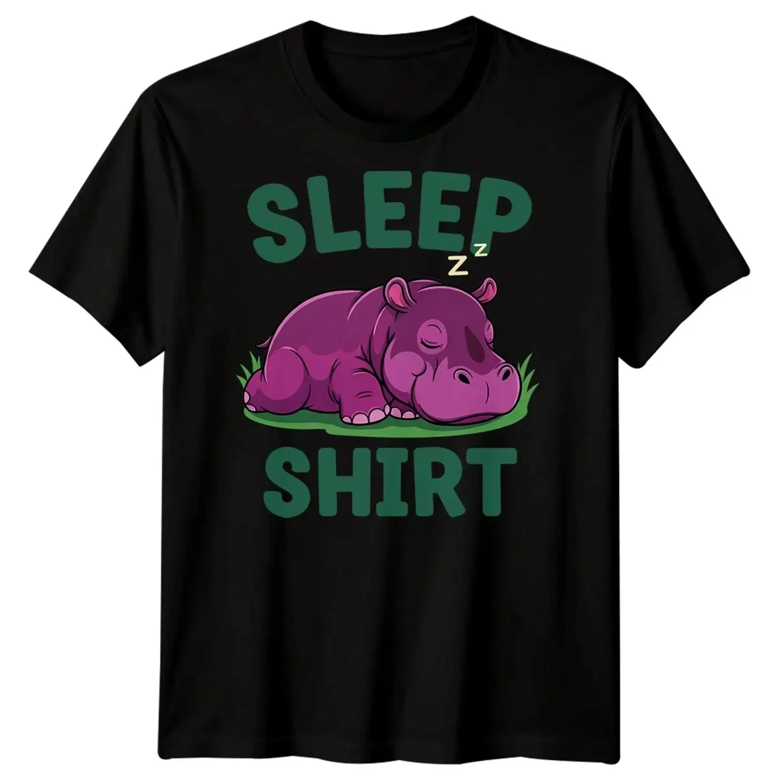 Hippo Sleep T Shirt Men's Cartoon Animal vintage Washed Casual Versatile Top For Everyday Wear Unisex graphic designer clothes
