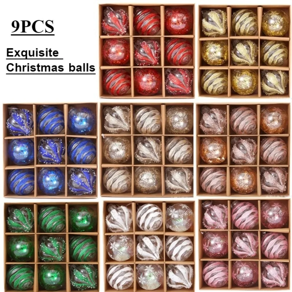 

9PCS Christmas Ball 8cm Creative Design Exquisite Christmas Decoration Ball Box Christmas Party Decoration Supplies Pendant Set