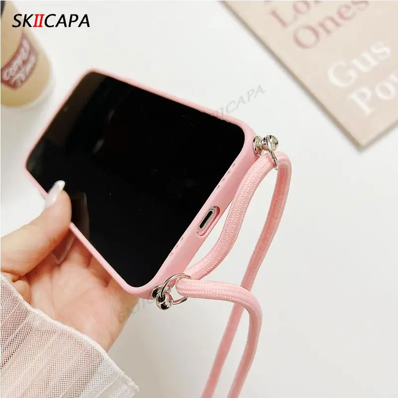 فتحة للبطاقات محفظة الحبل جراب هاتف ل oppo A98 A1 5G A58 A78 A17 A57 A77 A96 A95 Crossbody Nacklace سلسلة ماتي غطاء سيليكون