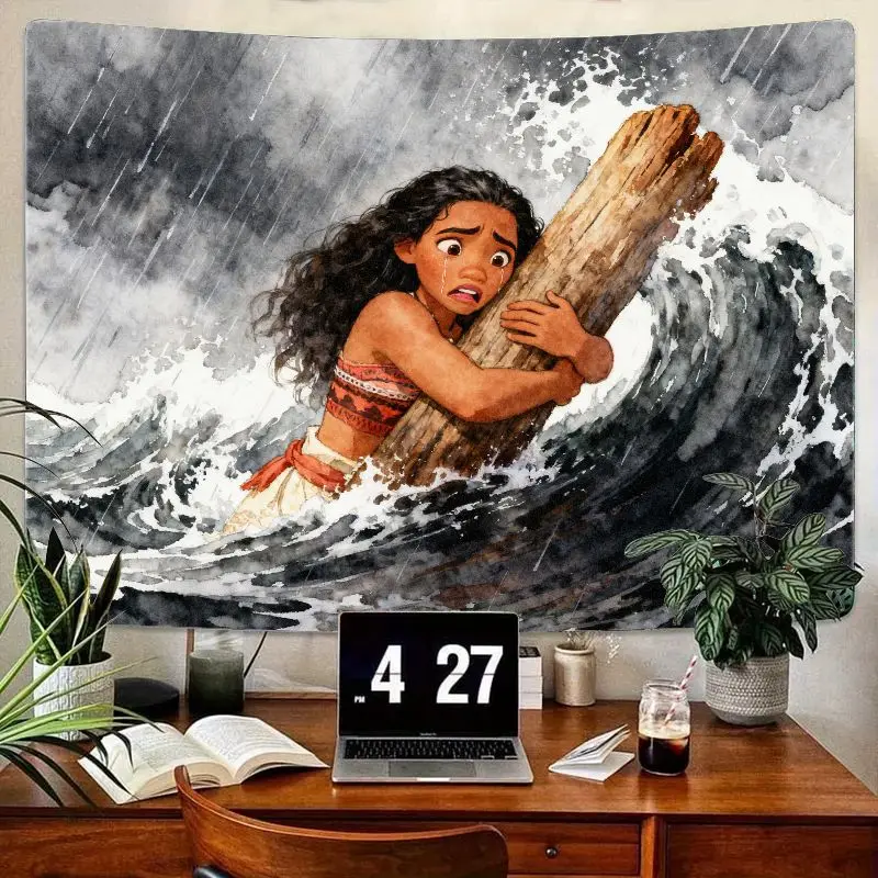 

1PC Disney Moana Ocean Voyager Tapestry, Stormy Sea Adventure Wall Art, Kids Girl Bedroom Dorm Decor, Polyester Gift for Fans.