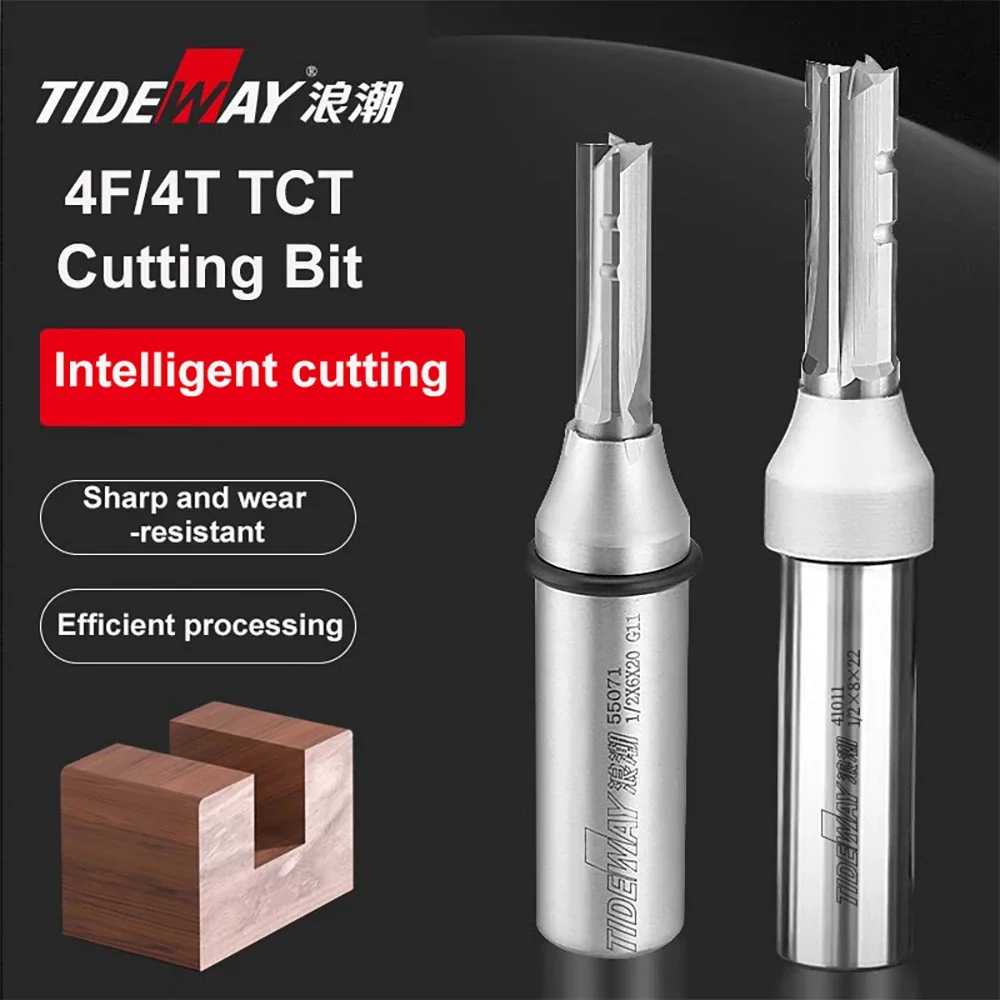 

Tideway 4 Flutes TCT Straight Router Bit 4 Blade Cutting CNC Carbide Milling Cutter for Wood MDF Multilayer Particle Board