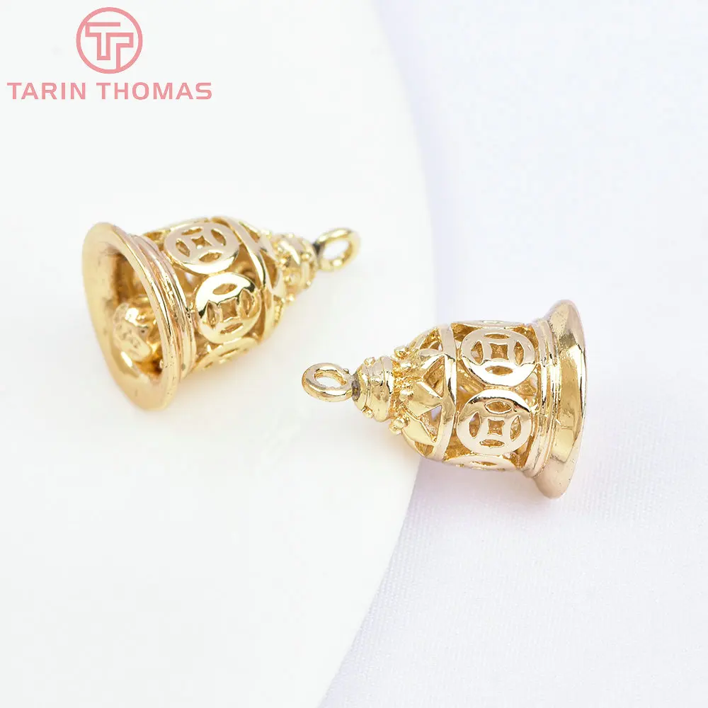 (1625)6PCS 16x11MM 24K Gold Color Plated Brass Bell Pendants Charms for Jewerly Making Findings Accessories