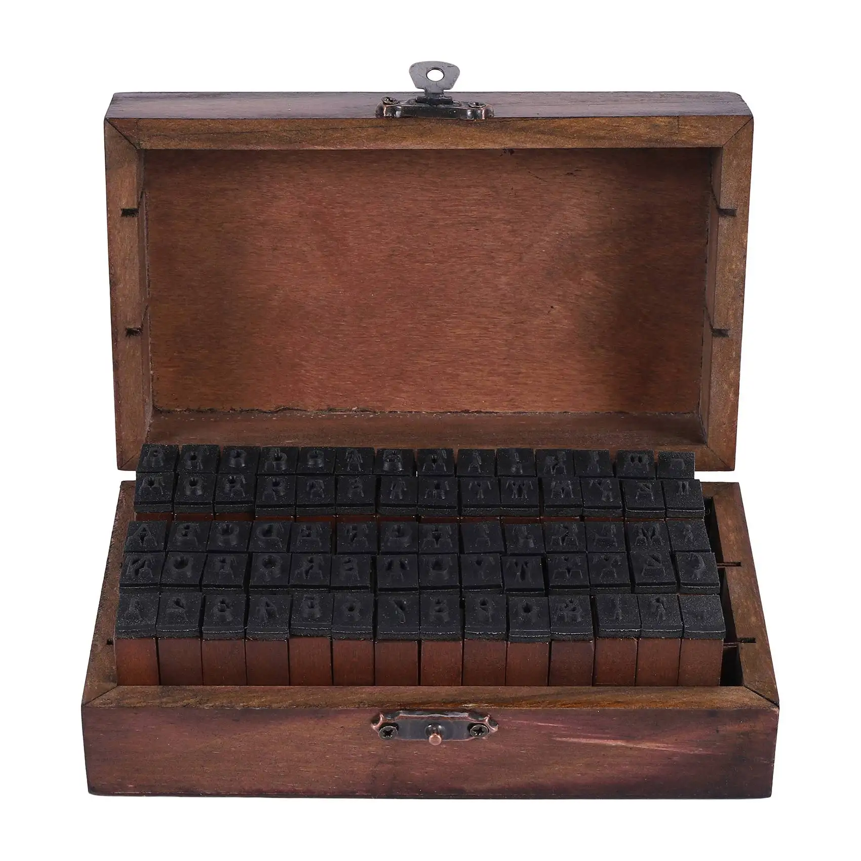 Rubber Stamp Alphabet Number Symbol Wooden Box Set Print Style Wood Letter 70PCS