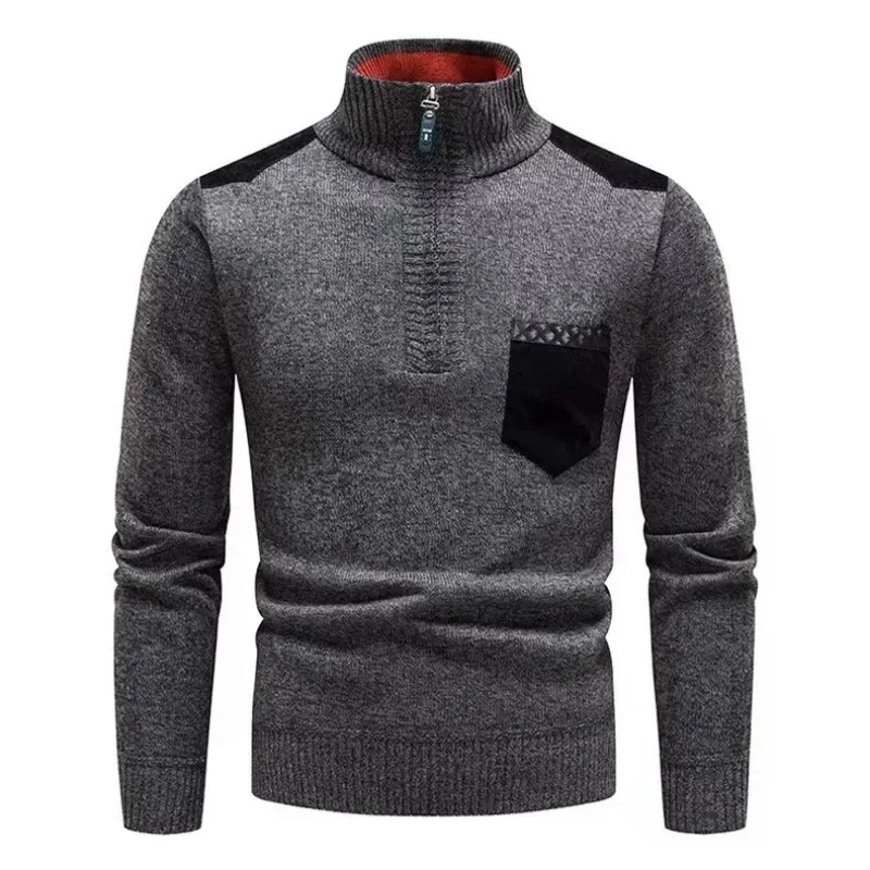 Suéter grueso de Cachemira para hombre, Polo coreano con media cremallera, blusa fría con cuello levantado, prendas de vestir exteriores de lujo, otoño e invierno, 2024