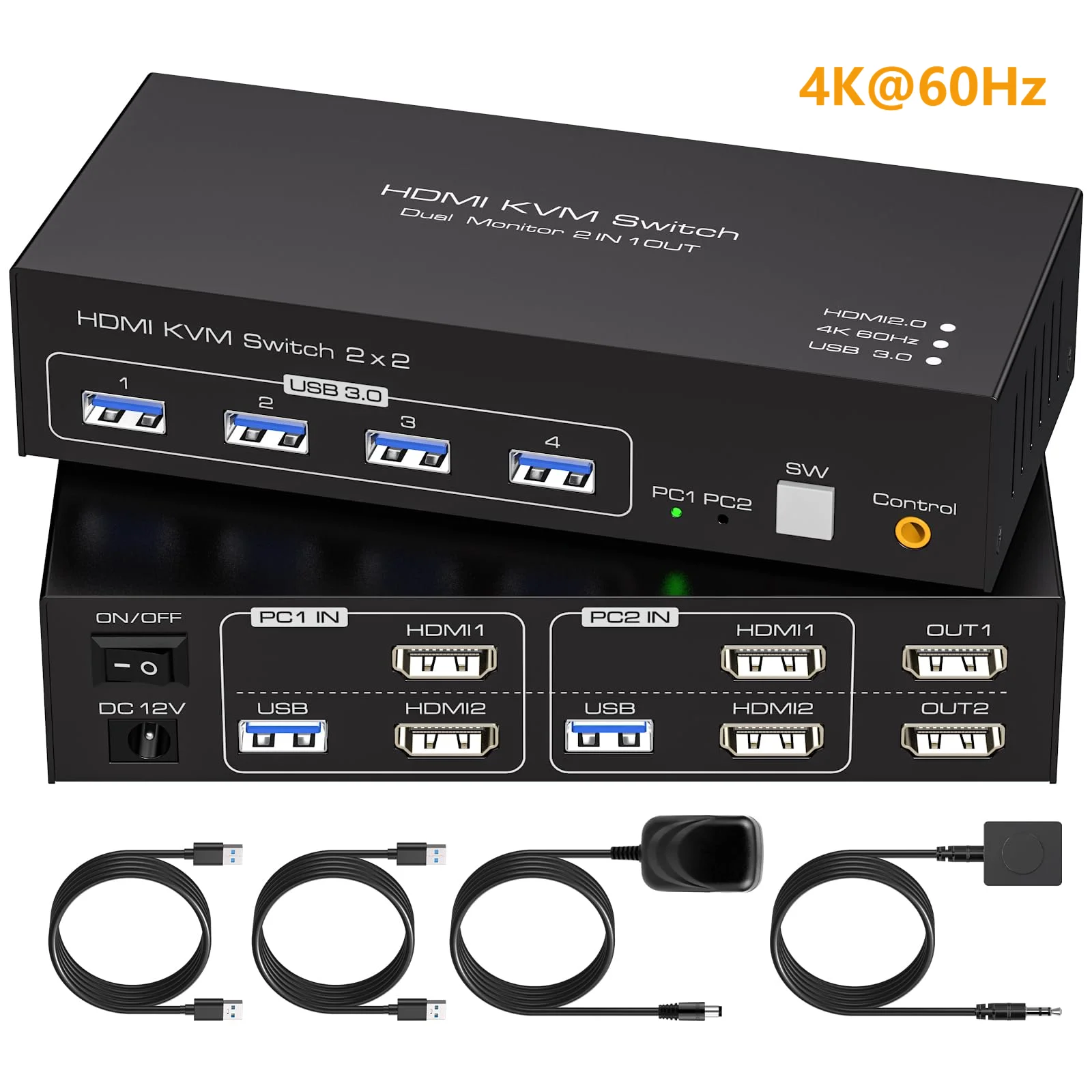 

HDMI Dual Monitor KVM Switch 2 Monitors 2 Computers 4K@60Hz USB 3.0 KVM Switches for 2 PC Share Keyboard Mouse Printer Scanner