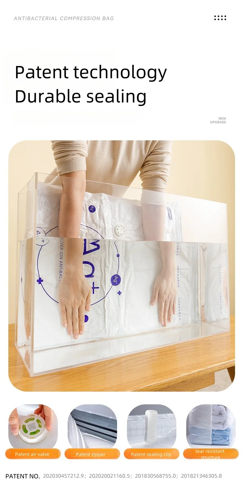 Antibacterial Vacuum Bags No Need Pump Large Plastic Storage Bag Storing Clothes Blanket Compression Bag Travel Accessories