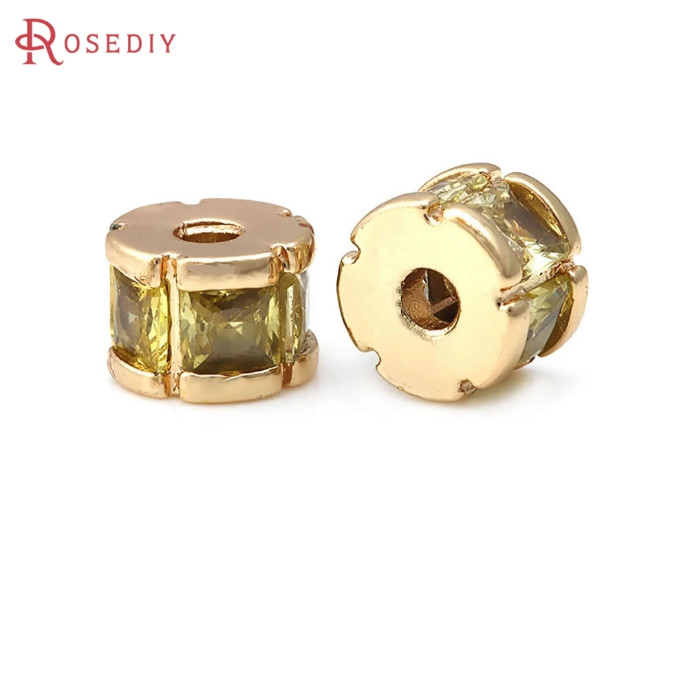 

6PCS 18K Gold Color Brass and Zircon Cylinder Bracelets Beads Spacer Beads High Quality Jewelry Diy Accessories Making Supplies