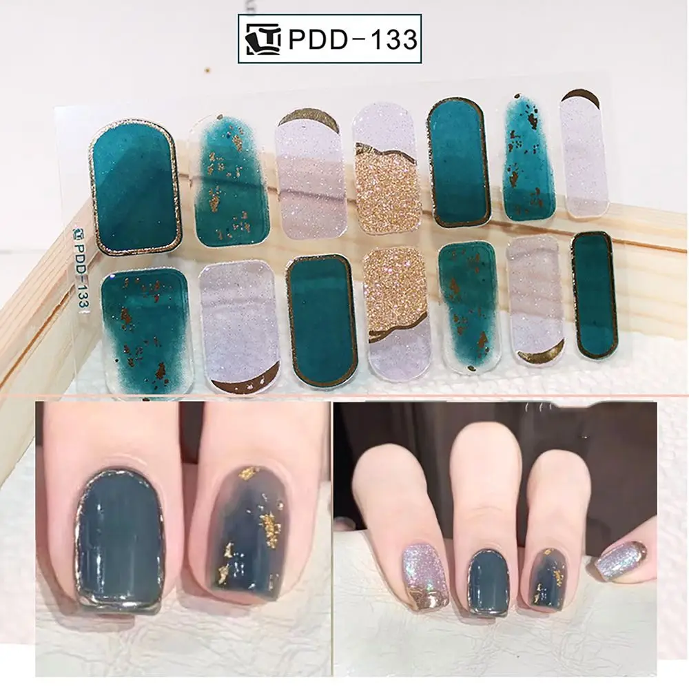 INS-pegatinas de Gel para uñas, 14 tiras de moda, parche floral semicurado para uñas, cobertura completa, pegatinas para decoración de uñas DIY