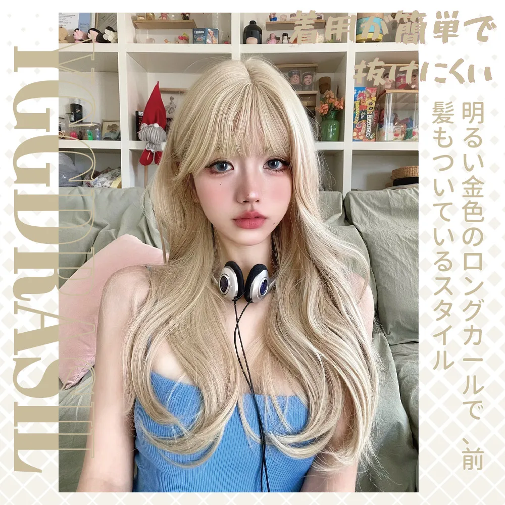 24 بوصة الحلو نمط شقراء بيروكات صناعية مع الانفجارات متوسطة شعر مستعار طبيعي متموج للنساء الاستخدام اليومي تأثيري مقاومة للحرارة