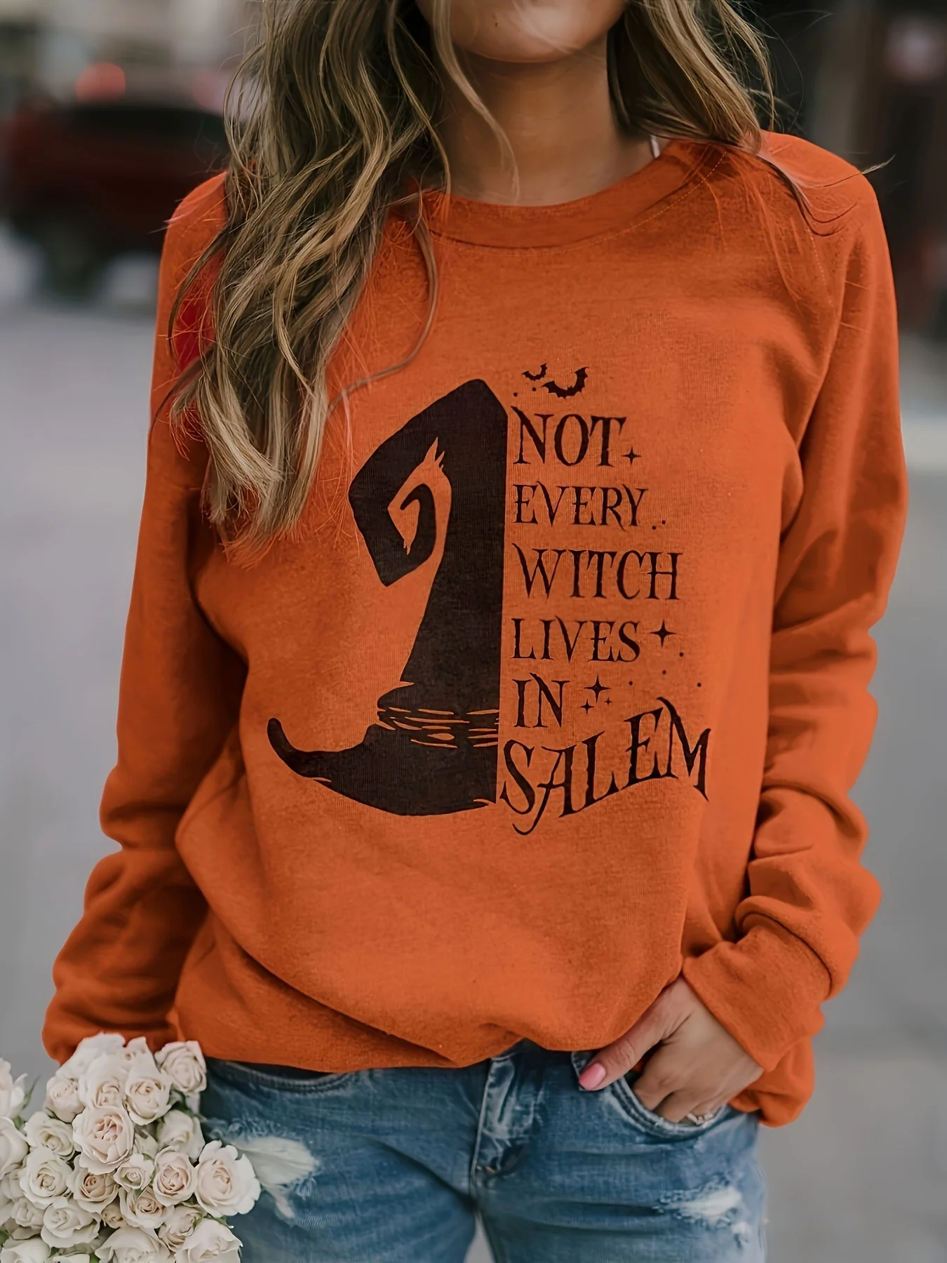 Women's Casual Fashion Round Neck Western Ethnic Style Retro Pumpkin Print Sweatshirt