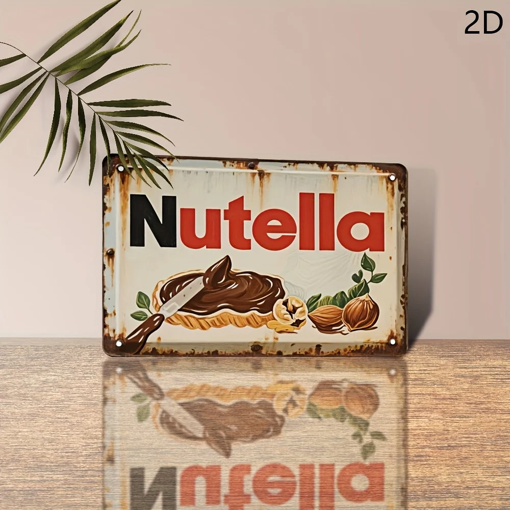 Plano 2D - Letrero de metal retro Nutella de 1 pieza (20,32x30,48 cm) - Arte de pared de hierro impermeable y a prueba de polvo con ilustración Choco Spread, P